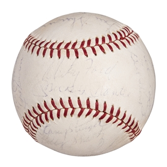 1960 American League Champion New York Yankees Team Signed OAL Cronin Baseball With 24 Signatures Including Mantle, Maris, Ford & Stengel (PSA/DNA)